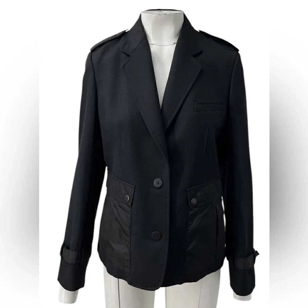 Burberry London Wool Blazer Nylon Pockets Black Womens 4